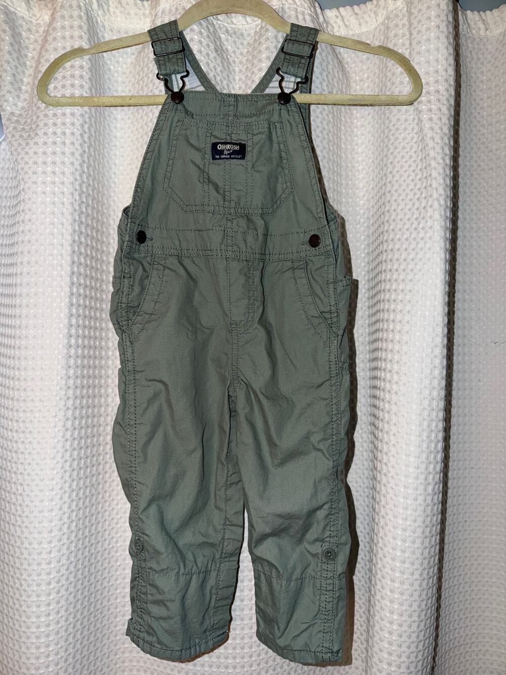 OshKosh B’gosh 24M Sage Green Cotton Overalls Roll Cuff